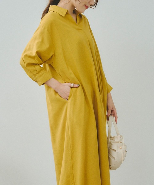 Chez toi(シェトワ)の「7分袖スキッパーシャツワンピース(シャツワンピース・レディース・オフホワイト/ブラック/イエロー/オレンジ・FREE)」の21枚目の写真