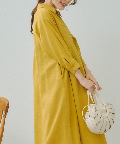 Chez toi(シェトワ)の「7分袖スキッパーシャツワンピース(シャツワンピース・レディース・オフホワイト/ブラック/イエロー/オレンジ・FREE)」の22枚目の写真