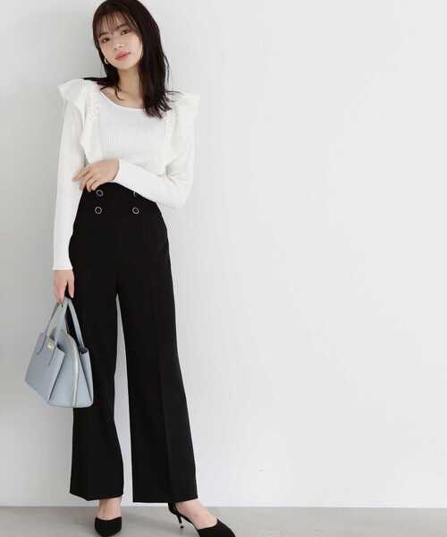 PROPORTION BODY DRESSING（プロポーションボディドレッシング）の「ハイウエストストレートパンツ / 1213130300（その他パンツ・レディース・ベージュ/ブラック・MEDIUM/SMALL）」の5枚目の写真