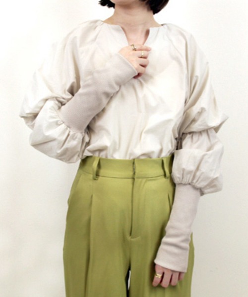 STYLEBLOCK（スタイルブロック）の「綿ローンWバルーンスリーブブラウス（シャツ/ブラウス・レディース・ブラック/ホワイト/ライトグレー・M）」の3枚目の写真