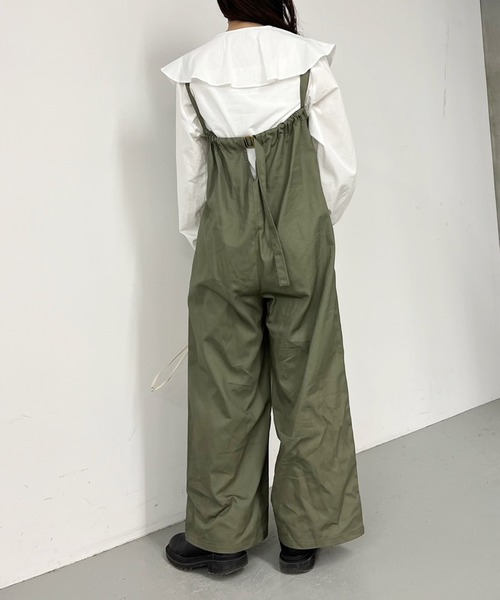 Birthday room（バースデイルーム）の「綿ツイルギャザーオールインワン（つなぎ/オールインワン・レディース・オリーブ/ブラック・FREE）」の5枚目の写真