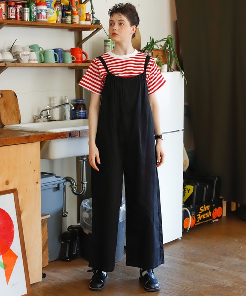 Birthday room（バースデイルーム）の「綿ツイルギャザーオールインワン（つなぎ/オールインワン・レディース・オリーブ/ブラック・FREE）」の14枚目の写真