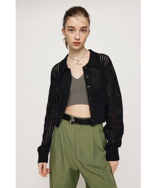 SLY（スライ）の「CROPPED SPRING C/D クロップド丈 スプリング カーディガン シアー 透け（カーディガン/ボレロ・レディース・グリーン/ブラック/アイボリー・FREE）」の3枚目の写真