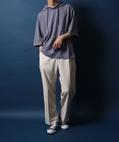 ANPAS（アンパス）の「Ponte Fabric Oversized Huudie/ポンチ オーバーサイズ ミニ裏毛 Tパーカー（パーカー・メンズ・サックスブルー/グレイッシュベージュ/オフホワイト/ブラック・LL/M/L）」の11枚目の写真