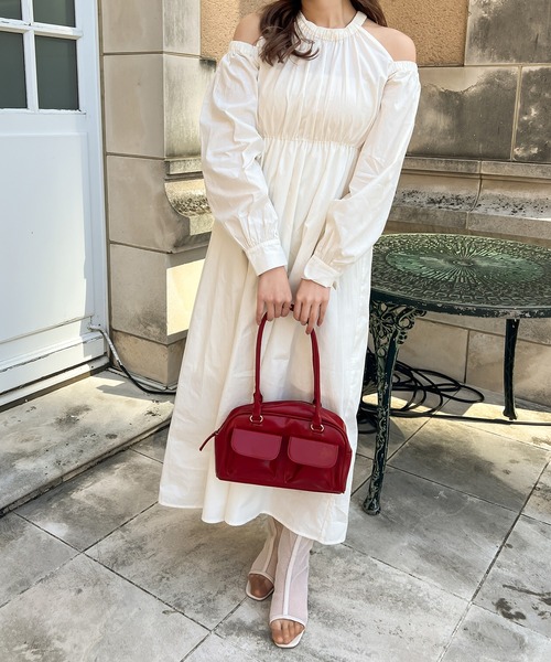 Ambre Ciel（アンブルシエル）の「肩開きギャザーフレアワンピース／【WEB/EC限定商品】（ワンピース・レディース・ブラック/オフホワイト/ダークブラウン・FREE）」の17枚目の写真