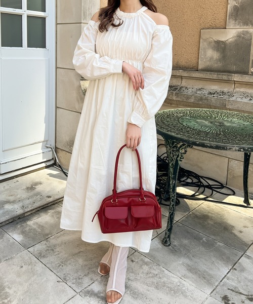 Ambre Ciel（アンブルシエル）の「肩開きギャザーフレアワンピース／【WEB/EC限定商品】（ワンピース・レディース・ブラック/オフホワイト/ダークブラウン・FREE）」の18枚目の写真