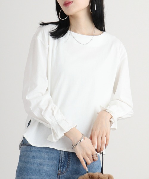 atONE(アットワン)の「atONE タックスリーブカットソー 長袖(Tシャツ/カットソー・レディース・モカ/ブラック/オフホワイト・F)」の2枚目の写真