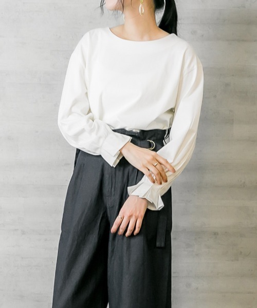 atONE(アットワン)の「atONE タックスリーブカットソー 長袖(Tシャツ/カットソー・レディース・モカ/ブラック/オフホワイト・F)」の6枚目の写真