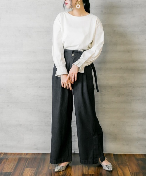 atONE(アットワン)の「atONE タックスリーブカットソー 長袖(Tシャツ/カットソー・レディース・モカ/ブラック/オフホワイト・F)」の7枚目の写真