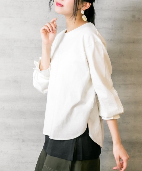atONE(アットワン)の「atONE タックスリーブカットソー 長袖(Tシャツ/カットソー・レディース・モカ/ブラック/オフホワイト・F)」の5枚目の写真