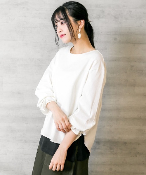 atONE(アットワン)の「atONE タックスリーブカットソー 長袖(Tシャツ/カットソー・レディース・モカ/ブラック/オフホワイト・F)」の4枚目の写真
