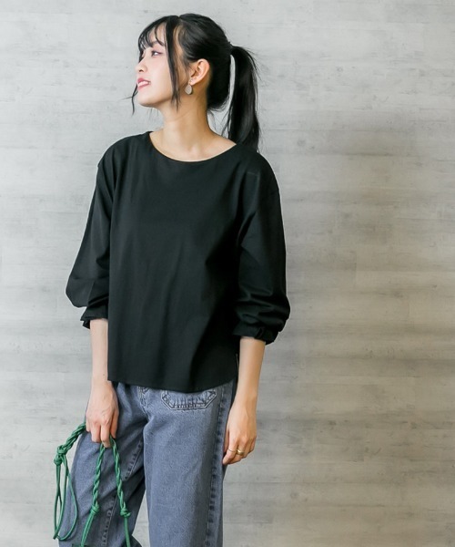 atONE(アットワン)の「atONE タックスリーブカットソー 長袖(Tシャツ/カットソー・レディース・モカ/ブラック/オフホワイト・F)」の10枚目の写真
