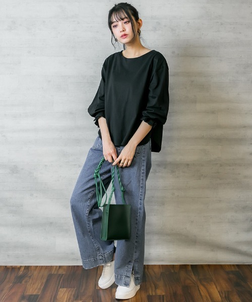 atONE(アットワン)の「atONE タックスリーブカットソー 長袖(Tシャツ/カットソー・レディース・モカ/ブラック/オフホワイト・F)」の14枚目の写真