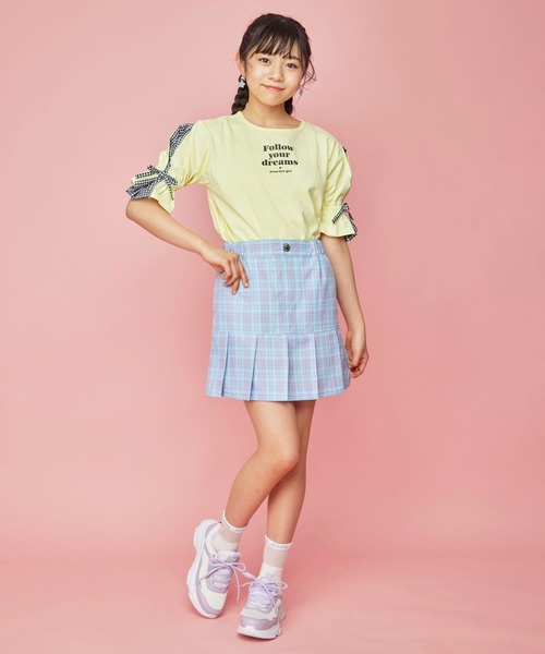 JENNI love（ジェニィラブ）の「袖ギンガムリボンTシャツ（T