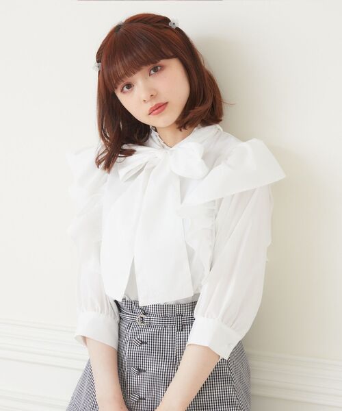 ems excite（エムズエキサイト）の「ロゴ刺繍ボウタイBL（シャツ/ブラウス・レディース・ブルー/ブルー系その他/ホワイト・FREE）」の8枚目の写真