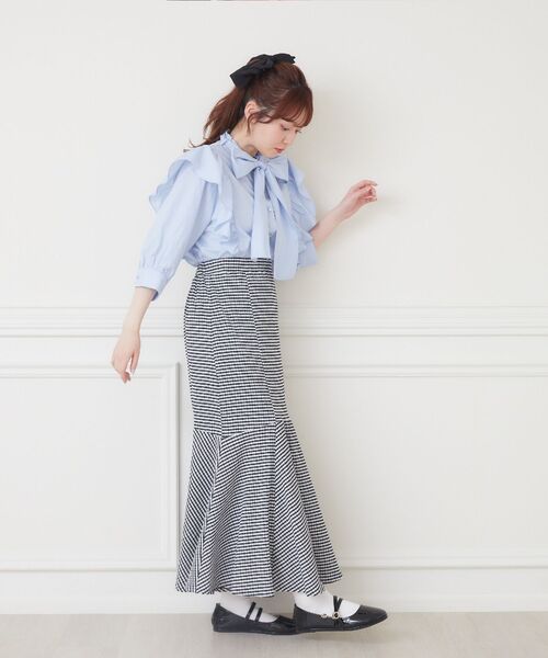 ems excite（エムズエキサイト）の「ロゴ刺繍ボウタイBL（シャツ/ブラウス・レディース・ブルー/ブルー系その他/ホワイト・FREE）」の13枚目の写真