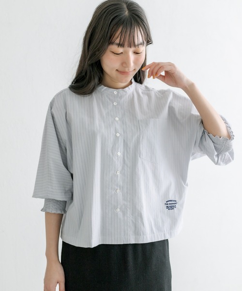PUAL CE CIN(ピュアルセシン)の「先染めショート丈ブラウス(シャツ/ブラウス・レディース・グレー系/チェック/ブルー系その他・FREE)」の2枚目の写真