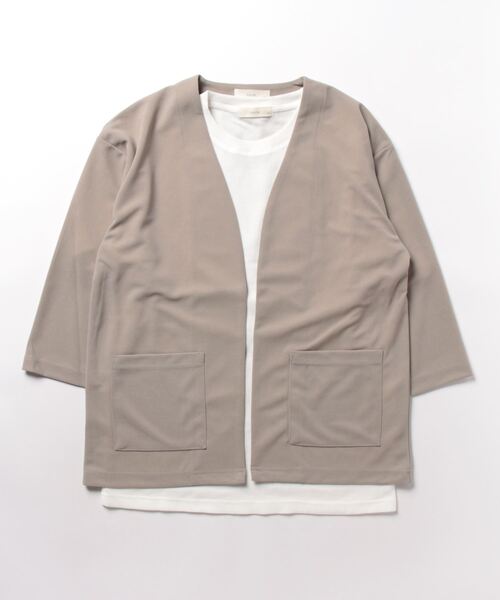 m.f.editorial(エムエフエディトリアル)の「アンサンブル 2枚 セット メンズ 着流し カーディガン & 半袖 Tシャツ カウラ/Kaule (カーディガン/ボレロ・メンズ・ベージュ/ライトグレー/ブルー系その他/グレー系その他2・X-LARGE/LARGE/MEDIUM)」の8枚目の写真