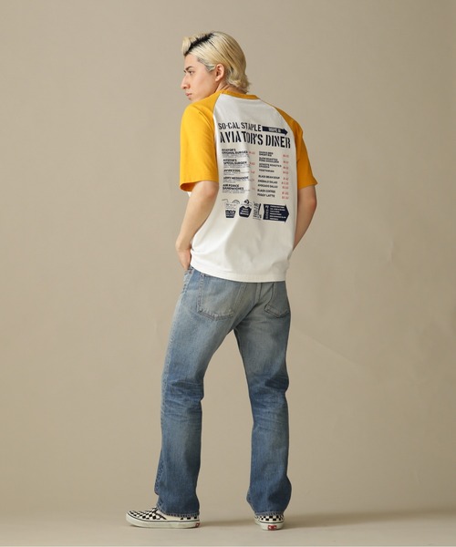 AVIREX（アヴィレックス）の「ウェストコースト メニューデザイン 半袖 ラグラン Tシャツ / WESTCOAST MENU DESIGN RAGLAN T-SHIRT /  アヴィレックス / AVIREXＷＥＳＴ　ＣＯＡＳＴ　ＳＳ　ＢＢ　ＴＥＥ　ＭＥＮＵ（Tシャツ/カットソー・メンズ・ブラック/ネイビー/ゴールド・M/L/2XL/XL）」の14枚目の写真