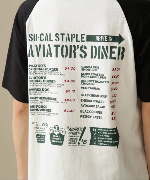 AVIREX（アヴィレックス）の「ウェストコースト メニューデザイン 半袖 ラグラン Tシャツ / WESTCOAST MENU DESIGN RAGLAN T-SHIRT /  アヴィレックス / AVIREXＷＥＳＴ　ＣＯＡＳＴ　ＳＳ　ＢＢ　ＴＥＥ　ＭＥＮＵ（Tシャツ/カットソー・メンズ・ブラック/ネイビー/ゴールド・M/L/2XL/XL）」の9枚目の写真
