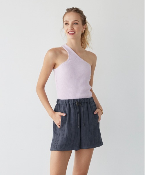 ALEXIA STAM（アリシアスタン）の「Cozy Cotton Gauze Shorts /コットンガーゼショートパンツ（その他パンツ・レディース・チャコールグレー/ホワイト・S/M）」の4枚目の写真