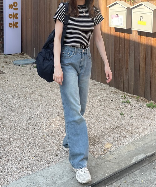 LE MORE（リモア）の「シンプルコンパクトボーダーTシャツ（Tシャツ/カットソー・レディース・オリーブ/ブラック/アイボリー・FREE）」の8枚目の写真