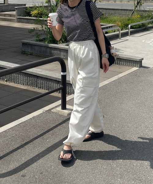 LE MORE（リモア）の「シンプルコンパクトボーダーTシャツ（Tシャツ/カットソー・レディース・オリーブ/ブラック/アイボリー・FREE）」の6枚目の写真