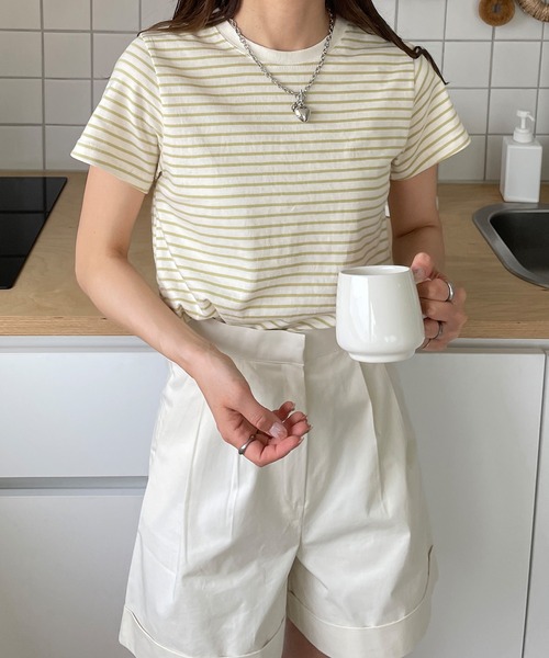 LE MORE（リモア）の「シンプルコンパクトボーダーTシャツ（Tシャツ/カットソー・レディース・オリーブ/ブラック/アイボリー・FREE）」の20枚目の写真