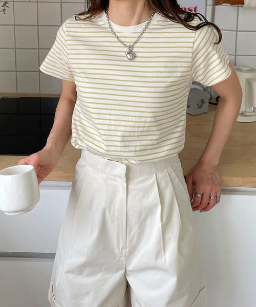 シンプルコンパクトボーダーTシャツ（Tシャツ/カットソー）｜LE