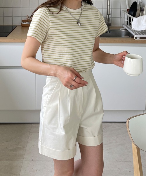 LE MORE（リモア）の「シンプルコンパクトボーダーTシャツ（Tシャツ/カットソー・レディース・オリーブ/ブラック/アイボリー・FREE）」の19枚目の写真