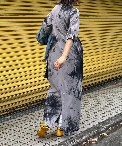 セール】タイダイ配色ドロストギャザーロングワンピース（ワンピース