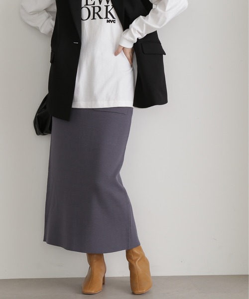 N.（N. Natural Beauty Basic）（エヌエヌナチュラルビューティーベーシック）の「◆ウォッシャブルポケットニットタイトスカート（スカート・レディース・ベージュ/グレー/ブラック・MEDIUM）」の3枚目の写真