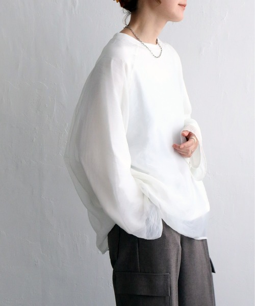 notch.(ノッチ)の「オーガンジー長袖Tブラウス(シャツ/ブラウス・レディース・ブラック/ベージュ/オフホワイト/ブラウン・M)」の11枚目の写真