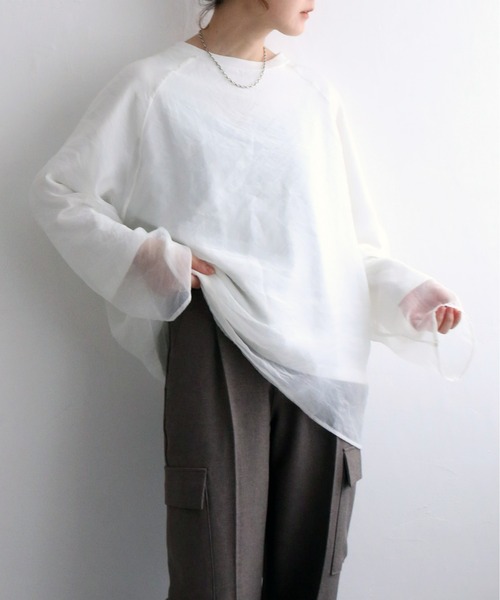 notch.(ノッチ)の「オーガンジー長袖Tブラウス(シャツ/ブラウス・レディース・ブラック/ベージュ/オフホワイト/ブラウン・M)」の17枚目の写真