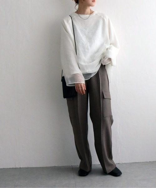 notch.(ノッチ)の「オーガンジー長袖Tブラウス(シャツ/ブラウス・レディース・ブラック/ベージュ/オフホワイト/ブラウン・M)」の20枚目の写真