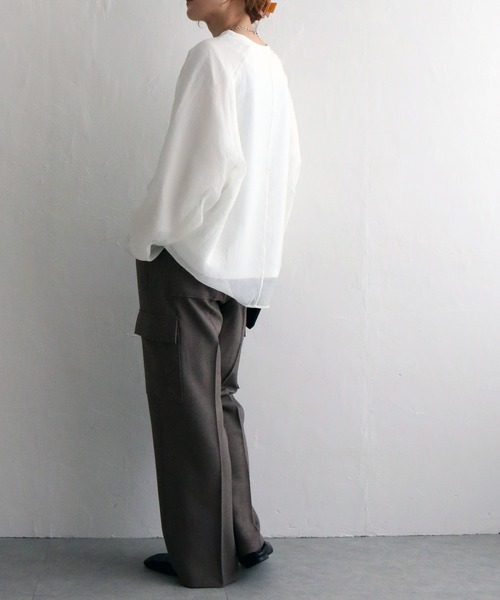 notch.(ノッチ)の「オーガンジー長袖Tブラウス(シャツ/ブラウス・レディース・ブラック/ベージュ/オフホワイト/ブラウン・M)」の21枚目の写真