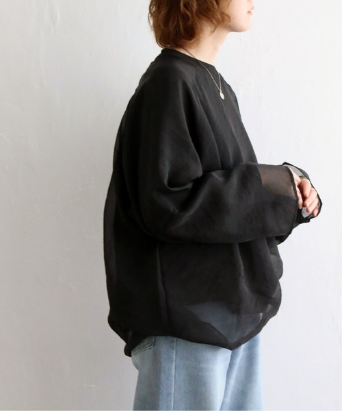 notch.(ノッチ)の「オーガンジー長袖Tブラウス(シャツ/ブラウス・レディース・ブラック/ベージュ/オフホワイト/ブラウン・M)」の22枚目の写真