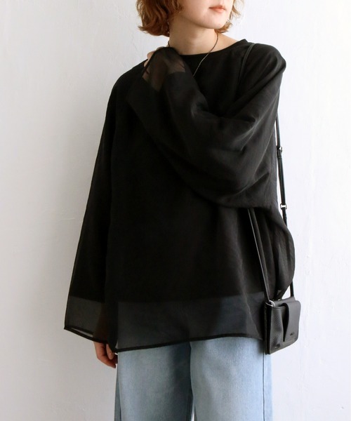 notch.(ノッチ)の「オーガンジー長袖Tブラウス(シャツ/ブラウス・レディース・ブラック/ベージュ/オフホワイト/ブラウン・M)」の9枚目の写真