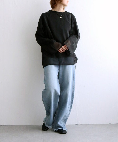 notch.(ノッチ)の「オーガンジー長袖Tブラウス(シャツ/ブラウス・レディース・ブラック/ベージュ/オフホワイト/ブラウン・M)」の16枚目の写真