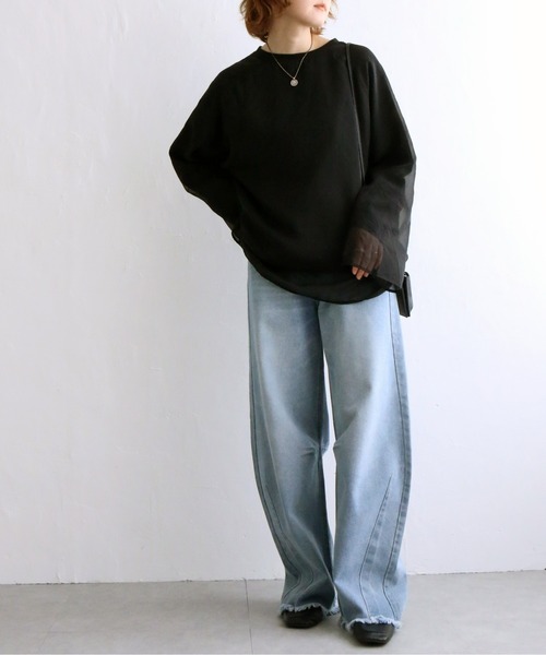 notch.(ノッチ)の「オーガンジー長袖Tブラウス(シャツ/ブラウス・レディース・ブラック/ベージュ/オフホワイト/ブラウン・M)」の12枚目の写真