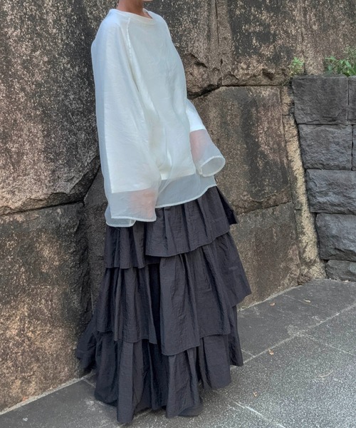 notch.(ノッチ)の「オーガンジー長袖Tブラウス(シャツ/ブラウス・レディース・ブラック/ベージュ/オフホワイト/ブラウン・M)」の5枚目の写真