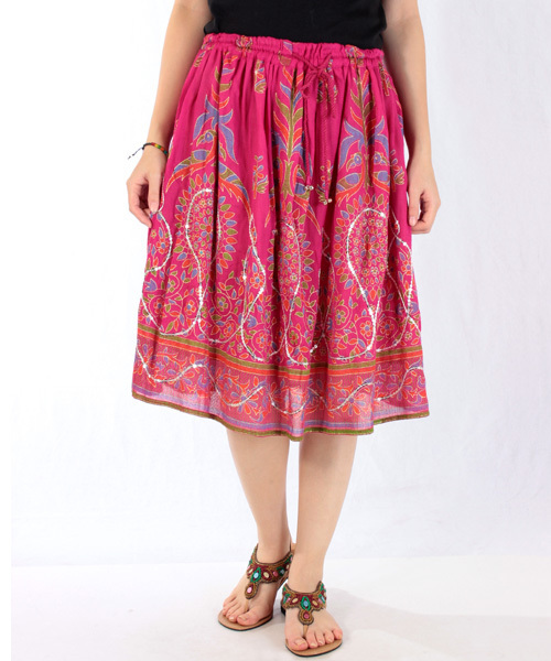 チャイハネ（チャイハネ）の「【チャイハネ】スパンコール刺繍パハージャミニスカート（スカート・レディース・ブルー/イエロー/ピンク/ホワイト/ブラック・FREE）」の5枚目の写真