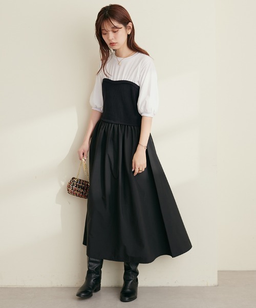 natural couture（ナチュラルクチュール）の「ニットカットコンビワンピース（ワンピース・レディース・ブラック/カーキ/モカ/ストライプ・FREE）」の12枚目の写真