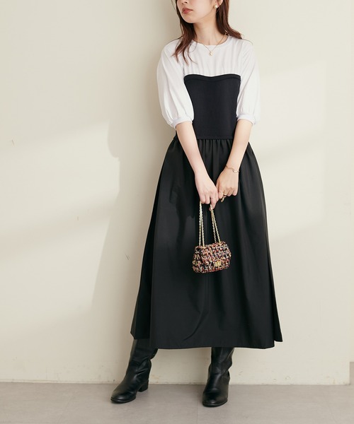 natural couture（ナチュラルクチュール）の「ニットカットコンビワンピース（ワンピース・レディース・ブラック/カーキ/モカ/ストライプ・FREE）」の11枚目の写真