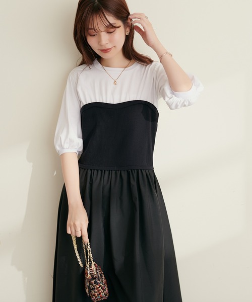 natural couture（ナチュラルクチュール）の「ニットカットコンビワンピース（ワンピース・レディース・ブラック/カーキ/モカ/ストライプ・FREE）」の13枚目の写真