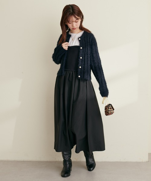 natural couture（ナチュラルクチュール）の「ニットカットコンビワンピース（ワンピース・レディース・ブラック/カーキ/モカ/ストライプ・FREE）」の14枚目の写真