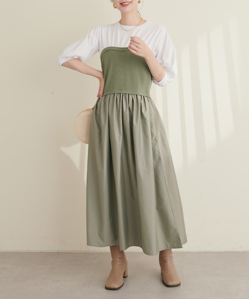 natural couture（ナチュラルクチュール）の「ニットカットコンビワンピース（ワンピース・レディース・ブラック/カーキ/モカ/ストライプ・FREE）」の22枚目の写真