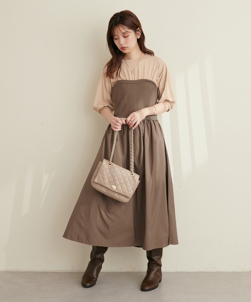 natural couture（ナチュラルクチュール）の「ニットカットコンビワンピース（ワンピース・レディース・ブラック/カーキ/モカ/ストライプ・FREE）」の16枚目の写真