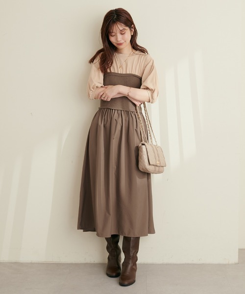 natural couture（ナチュラルクチュール）の「ニットカットコンビワンピース（ワンピース・レディース・ブラック/カーキ/モカ/ストライプ・FREE）」の17枚目の写真