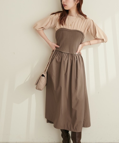 natural couture（ナチュラルクチュール）の「ニットカットコンビワンピース（ワンピース・レディース・ブラック/カーキ/モカ/ストライプ・FREE）」の18枚目の写真